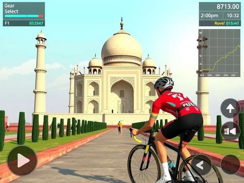 Taj Cycling Legend gameplay mechanics showing gear selection and route planning
